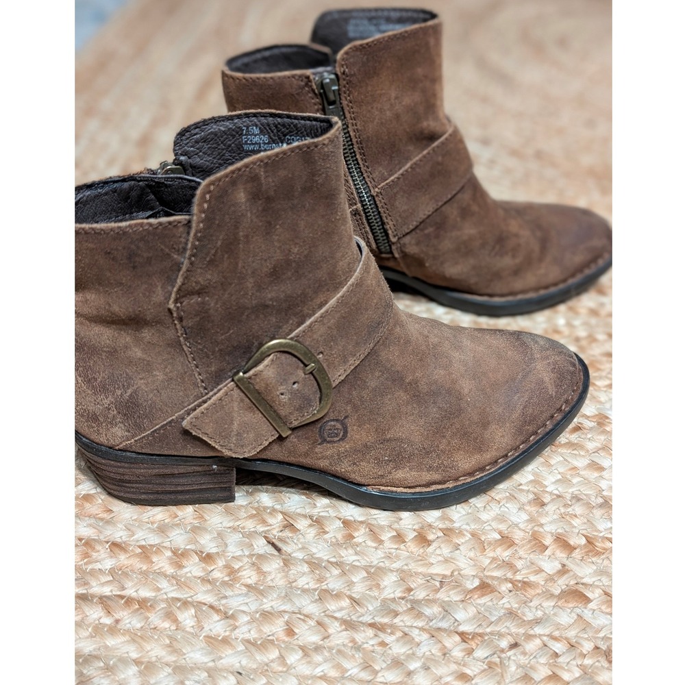 Born Suede Leather Ankle Boots Brown Buckle Harness Booties Womens 7.5 M - Picture 4 of 10